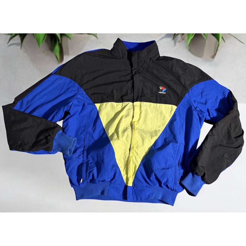 Vtg 90s BELLWETHER Neon Green Blue CYCLING JACKET Windbreaker Gym Adult  L USA